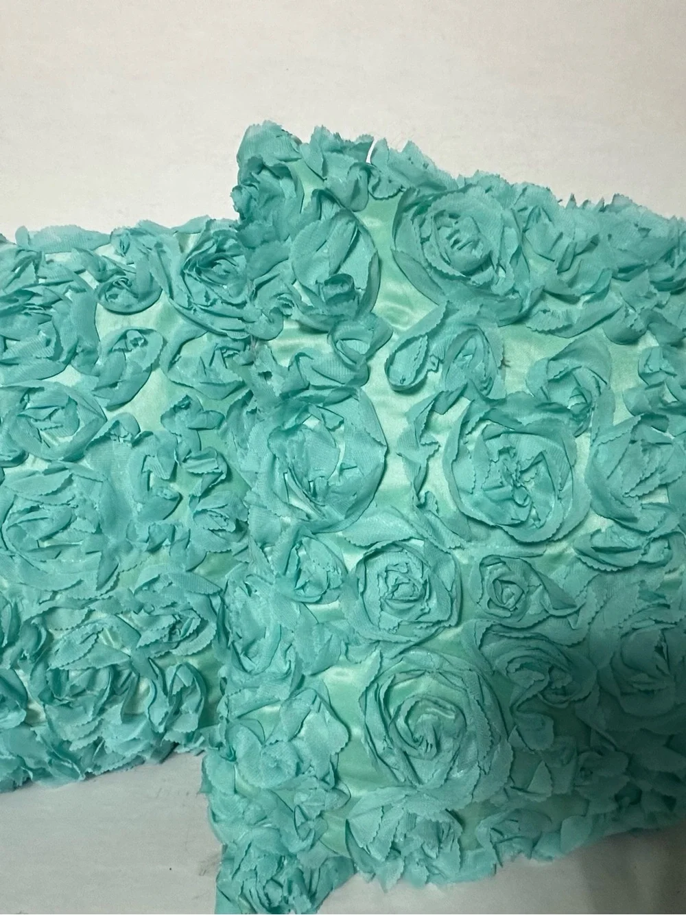 Aqua Rose Appliqué Pillow Cover - Floral Textured Accent